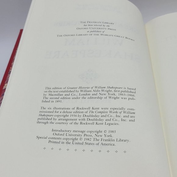 William Shakespeare Histories 1983 Bound Leather Oxford Press Franklin Library - Picture 7 of 10